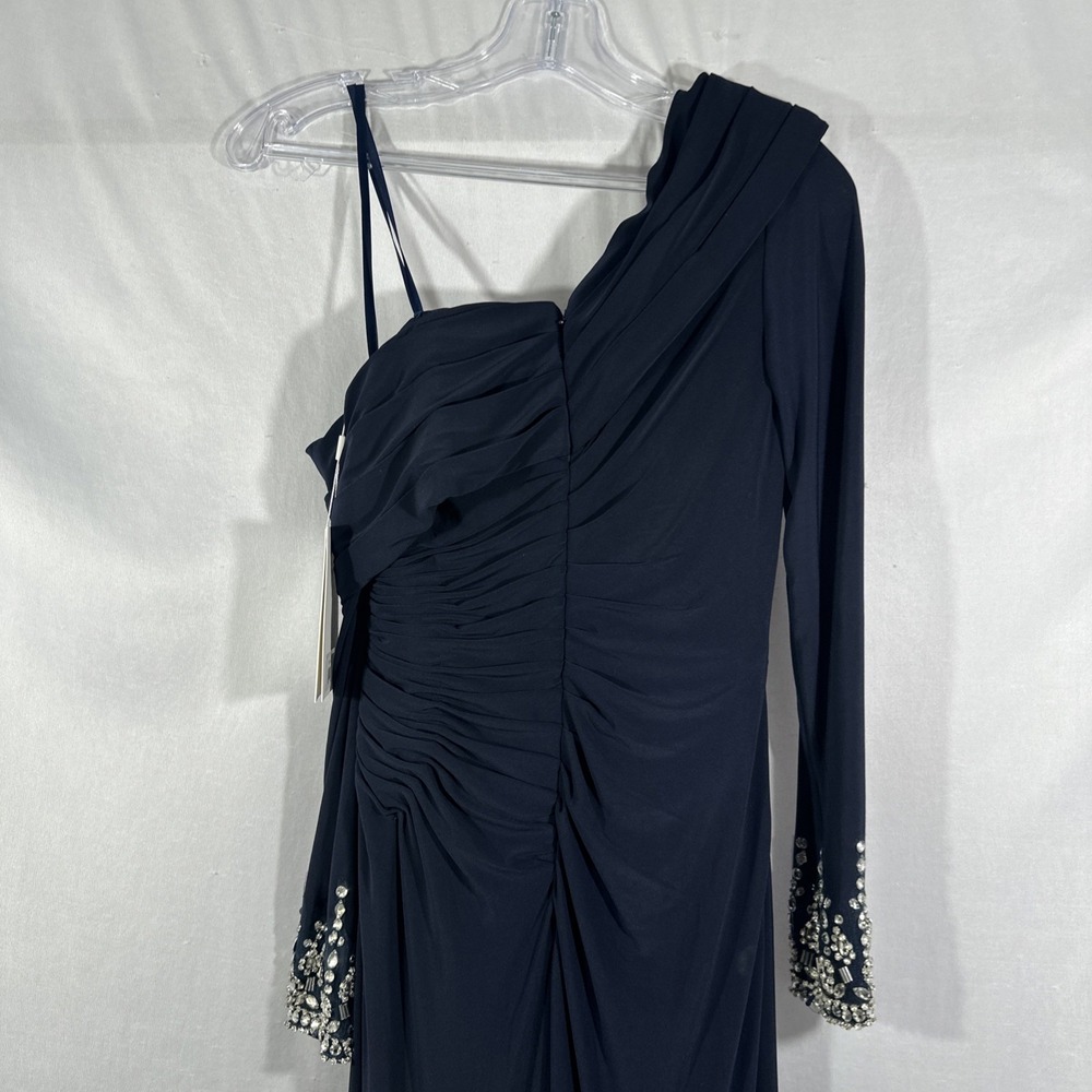 NWT $398 Mac Duggal [ 6 ] 12527 Bead Cuff Drop Shoulder Gown Midnight Blue J1697 - Picture 13 of 14